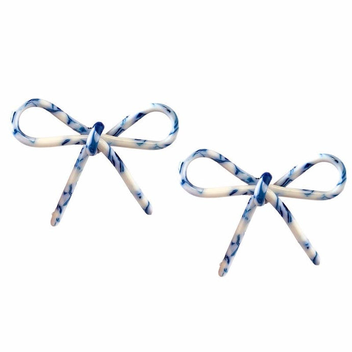 Tortoise Bow Earrings in Blue and White-Becket Hitch