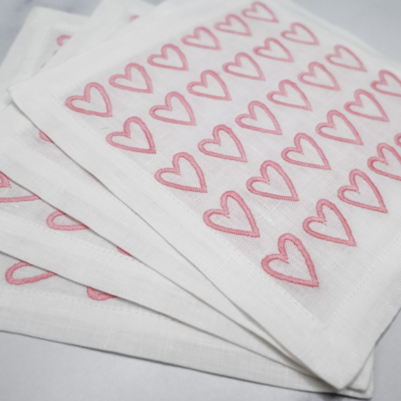 Pink Half Hearted Linen Coasters
